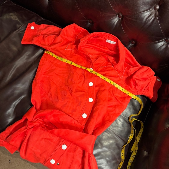 SANDRO EUC Asymmetric Button Mini Dress w/Waist Tie in Red Size FR 34/US 2 - Picture 5 of 5